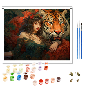 Pintura por Números Moderna para Adultos, Personalizada con Diseño de Mujer y <span class=keywords><strong>Tigre</strong></span>, <span class=keywords><strong>Lienzo</strong></span> para Decoración del Hogar, Venta al por Mayor de Fábrica, Regalo de Pintura por Números - Product Image 1