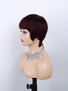 Pelucas <span class=keywords><strong>de</strong></span> Cabello Humano <span class=keywords><strong>Rubio</strong></span> al por Mayor con Flequillo, Cabello Virgen Vietnamita Crudo, Corte Pixie Bob Corto, Peluca sin Pegamento Hecha a Máquina - Product Image 4