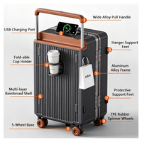 Valise rigide en ABS+PC avec cadre en aluminium, 20/24/28 pouces, bagage de voyage avec port USB, porte-gobelet, crochet de suspension, roulettes pivotantes