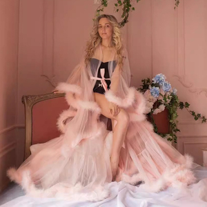 <span class=keywords><strong>Vestaglia</strong></span> Rosa Pallido con Piume, Abito <span class=keywords><strong>da</strong></span> Cerimonia Nuziale in Tulle Trasparente, Vestito <span class=keywords><strong>da</strong></span> Festa - Product Image 1