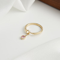 Fijne Sieraden Ring Verguld Valentijnsdag Cadeau Vrouwen 925 Zilver Roze Loveheart Hanger Ring Verstelbaar
