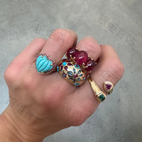 LOZRUNVE Bague en argent sterling 925 motif fleur arc-en-ciel Turquoise Marquise Cocktail Party Chunky Dome Big Ring