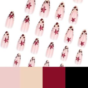 <span class=keywords><strong>Uñas</strong></span> <span class=keywords><strong>cortas</strong></span> de almendra a presión, Punta francesa, estampado de leopardo, estrella, acrílico, cubierta completa, <span class=keywords><strong>uñas</strong></span> en barra, <span class=keywords><strong>invierno</strong></span> de larga duración - Product Image 4