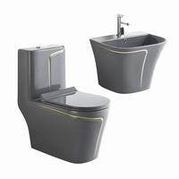 Ensemble Sanitaire Céramique Gris à Poser au Sol pour Salle de Bain, WC Monobloc et Lavabo Suspendu
