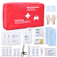 Trousse de premiers soins compacte, légère, imperméable et durable en polyester rouge, conforme à la norme européenne DIN 13164, pour les activités de plein air et les voyages en voiture