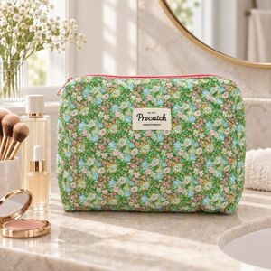 Personalized Floral Quilted Makeup Bag Cotton Padded Cosmetic Organizer <b>Pouch</b> with Zipper Wholesale Custom Branding OEM ODM - Product Image 5