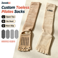 Chaussettes de Pilates sans orteils personnalisées ZONEKKI, antidérapantes, à talon ouvert, pour barre et yoga, pour studio de Pilates, chaussettes de Pilates au-dessus du genou avec grip