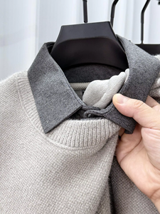 Maglione Invernale Stile Coreano alla Moda <span class=keywords><strong>con</strong></span> Collo a Camicia Finto Morbido al Tatto <span class=keywords><strong>Felpa</strong></span> da Uomo <span class=keywords><strong>con</strong></span> Fodera in <span class=keywords><strong>Pile</strong></span> - Product Image 4