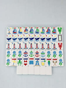 Fichas <span class=keywords><strong>de</strong></span> Mahjong Acrílicas Grabadas Coloridas, Ecológicas, con Diseño Náutico y Costero, para 4 Jugadores, en Azul, Blanco y Brillantes - Product Image 3