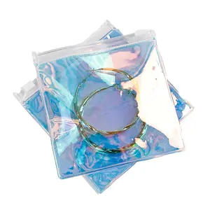 Luxury Holographic Packaging Bags With Custom Logo Reusable Laser Plastic Zip Lock Bag For Cosmetic