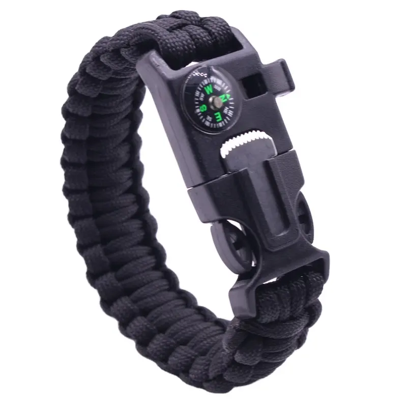 Outdoor Mens 5 in 1 Multi functional Tactical Survival Paracord Bracelet with compass flink fire starter and whistle