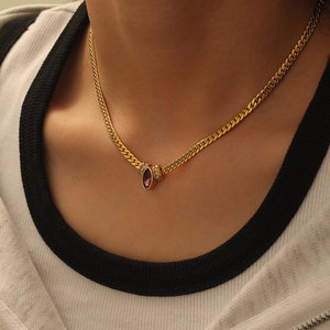 Collar de piedra natural curativa minimalista MX, joyería chapada en oro de 18 quilates <span class=keywords><strong>Figaro</strong></span> a la moda para mujeres, regalos de piedra natal - Product Image 5