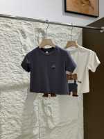 T-shirt décontracté pour enfant en coton ample à col rond et broderie ours, collection été 2026, modèle T6176, vente en gros OEM