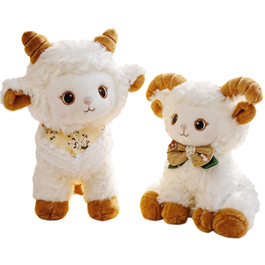 Juguete de Peluche de Cabra con Cuernos Curvos Grises, Accesorio de Lazo de <span class=keywords><strong>Lino</strong></span>, Animal de Peluche con Cara Sonriente para Regalo de Baby Shower - Product Image 4