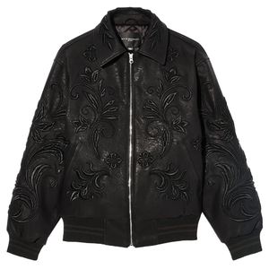 Chaqueta Universitaria de Cuero PU para Hombre al por Mayor OEM, Bordado Floral Personalizado en la Parte Delantera, Relleno de Patchwork, Ropa de Calle de Invierno - Product Image 1