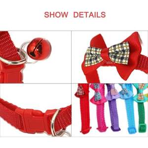 Collier pour chien petite race taille unique, rose uni, avec nœud papillon, réglable, en nylon, pour identification, pour chiot femelle, avec dentelle décorative et clochette, doux - Product Image 3