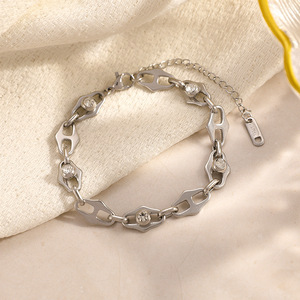 Pulsera de Acero Inoxidable con Cierre en Forma de Nariz de Cerdo, Diseño Geométrico, Engaste de Bisel, Joyería Unisex para Uso Diario - Product Image 3