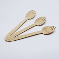 Ecologisch verantwoorde, wegwerp bamboe spork, FDA LFGB goedgekeurd, biologisch afbreekbare bamboe vork-lepel combinatie voor feestjes
