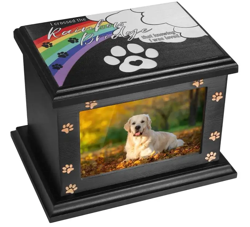custom Pet Memorial Urns for Dogs Cats Ashes, Large Wooden Funeral Memorial Urns with Photo Frame, Cremation Keepsake Memory Box