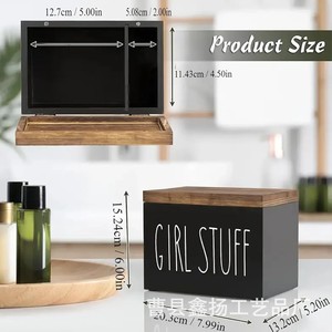 Boîte de rangement en bois avec couvercle 8x5.2x6 pouces, étiquette pour articles de fille, pour tampons, capsules de lessive, usage domestique - Product Image 3