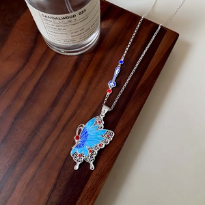 Collier papillon en argent Sterling S925, pendentif en résine époxy dégradé bleu, chaîne de clavicule pour femmes, bijoux à la mode, cadeau - Product Image 2