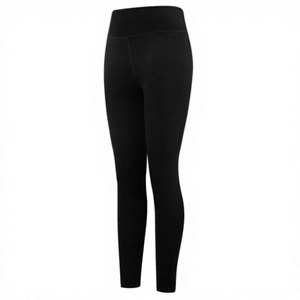 Mid Waist Solid <b>Black</b> Full Length Breathable Yoga <b>Leggings</b> Spandex Nylon Elastic Women Pants - Product Image 1