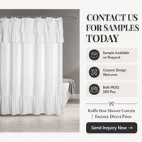 Rideau de douche blanc à volants, nœuds en tissu noués à la main, triple volant supérieur, rideau de bain drapé, décoration élégante pour salle de bain avec anneaux
