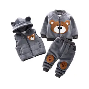 Toddler Baby Boy's Winter Jacket Vest Clothes 3 Pieces Set Children's Casual Warm Outwear Clothing Suit for kids