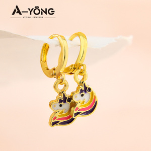 Factory Prices Cute Bear Unicorn Drop Earrings Fashion 18k Gold Plated Hypoallergenic Kids Earrings for <b>Gift</b> - Product Image 2