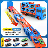 Circuit de course transformable à double niveau avec rail de rangement pliable et lanceur, pour voitures miniatures en alliage et plastique télécommandées, jouet pour enfant, cadeau