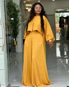 Set da donna Maxi blusa a maniche lunghe con perline pantaloni larghi con perline 2 pezzi Set <span class=keywords><strong>tuta</strong></span> <span class=keywords><strong>elegante</strong></span> Casual due pezzi pantaloni Set - Product Image 4