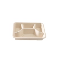 Boîtes à lunch jetables de luxe en bagasse avec couvercles, trois/quatre/cinq/six compartiments, capacité de 350 ml, pour desserts, plats à emporter, usage commercial