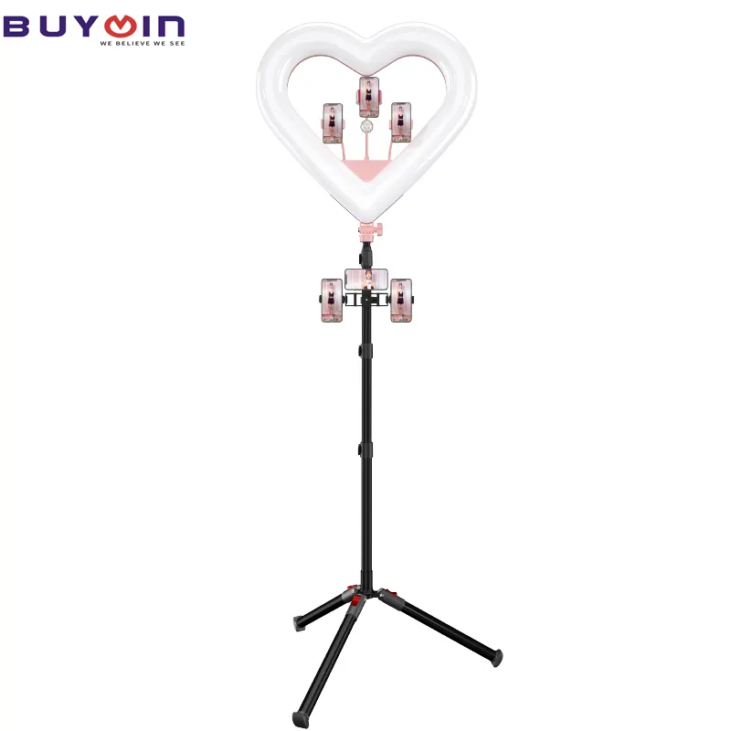 Wholesale Led Fill Light Heart shaped selfie ring light with tripod stand 20 inch beauty Led circle lamp 45w heart ring light