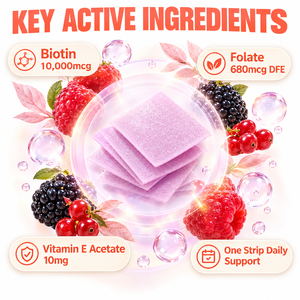 Nuevo Suplemento en Tiras Orales de Biotina para Cabello, Uñas y Piel con Biotina, Ácido Fólico y Vitamina E, Una Tira por Día - Product Image 5