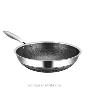 316 Wok 304 Tri Ply Stainless Steel Full Screen Honeycomb Non Stick Etched Honeycomb Induction Wok Chinese Cookware Wok Pan