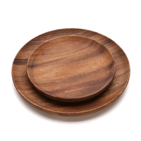 Ensembles de vaisselle incassables naturels taille personnalisée assiettes rondes en bois plat de nourriture en bois pour Restaurant
