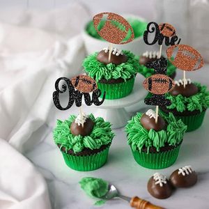 Décorations de cupcakes pour le 1er anniversaire sur le thème du rugby, piques à cupcakes scintillantes pour le premier anniversaire, thème sportif, fête prénatale, fête d'enfants, gâteau - Product Image 4