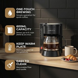 <span class=keywords><strong>Cafetera</strong></span> Eléctrica Europea de Acero Inoxidable, Capacidad de 600 ml, 3-5 Tazas, <span class=keywords><strong>Filtro</strong></span> <span class=keywords><strong>Permanente</strong></span> para el Hogar, 450 W - Product Image 2