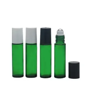 空10毫升透明蓝绿色棕色琥珀色香水精油玻璃辊卷瓶金属球塑料盖