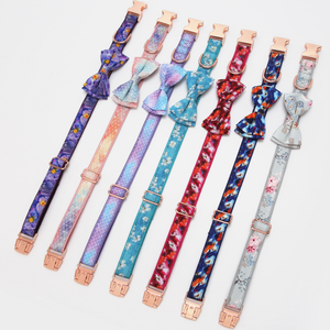 <span class=keywords><strong>Collar</strong></span> de perro con flores de diseño de lujo, seda, con lazo, hebilla de Metal impresa, personalizado, sublimado, a la moda, venta al por mayor - Product Image 5