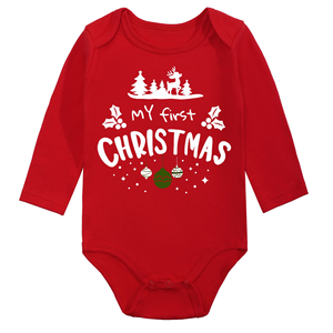 Offre Spéciale noël bébé barboteuse vêtements personnalisé transfert de chaleur imprimé <span class=keywords><strong>mon</strong></span> <span class=keywords><strong>premier</strong></span> noël tricot barboteuse 100% coton body - Product Image 3