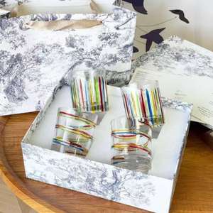 ชุดแก้วน้ำ 4 ใบ ลายเส้นหลากสี แก้วคริสตัล พร้อมกล่องของขวัญ สำหรับบ้าน บาร์ และเป็นของขวัญสุดหรู - Product Image 2