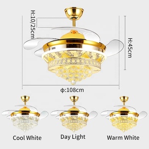 2002B Crystal Rút Lại Lưỡi 42 Inch 110 220 V Điều Khiển Từ Xa Quạt Trần Đèn Đèn Nhà Thiết Kế Led Ba Màu Tròn Hiện Đại - Product Image 2