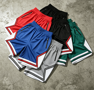 High Quality Vintage Summer Breathable Mesh Knitted Polyester Mens <b>Elastic</b> Waist Mid Printed Custom Basketball Shorts - Product Image 5