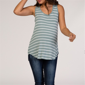 Camiseta sin mangas a rayas color salvia para embarazadas, top de <span class=keywords><strong>lactancia</strong></span>, <span class=keywords><strong>ropa</strong></span> de maternidad económica - Product Image 2