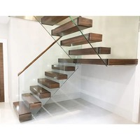 Escalier flottant en bois droit au design moderne 2023, durable, avec rampe en verre trempé pour appartement, escalier intérieur