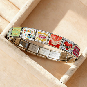 Italian Modular Bracelet Heart <b>Charm</b> <b>Bangle</b> Women's Gift Jewelry Crystal Rhinestone Bezel Setting - Product Image 4