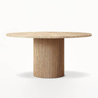 Ensemble de table à manger ronde de luxe en bois massif de chêne européen avec plateau en marbre et 6 chaises