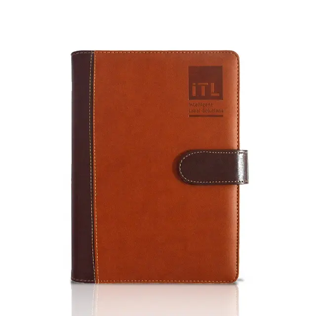 2021 Business A5 Bruin Pu Leer Stiksels Aangepaste Notebook Leer Met Logo Magnetische Notebook Planner