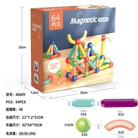 64 pièces de bâtonnets et billes magnétiques, jouet de construction, aimant puissant 2500GS, 3,5 cm, éducatif STEM, enfants, OEM ODM, vente en gros, CE EN71